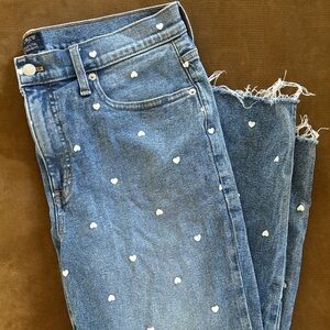 J. Crew Blue Cropped Jeans with White Heart Accents